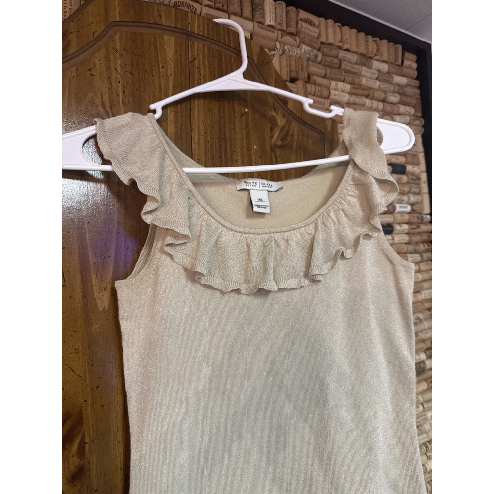 Vintage Y2K White House Black Market Gold Metallic Top Tank Ruffled sz XS - Picture 2 of 6